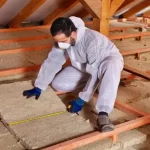 Man installing insulation in celling